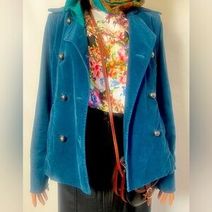 H&M Double Breasted Suede Waist Coat/Jacket Blue Size 4